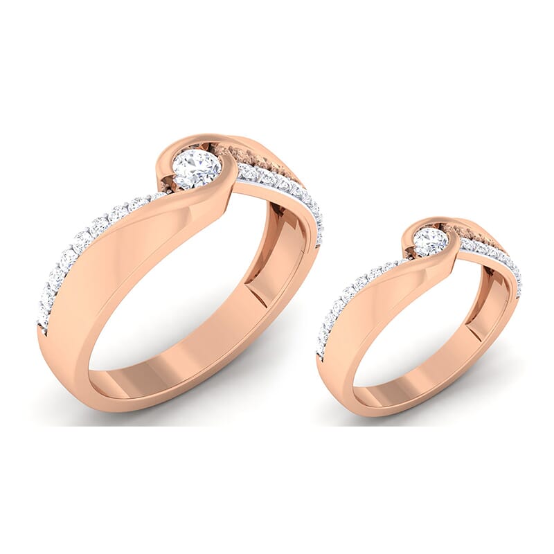 18K Gold and 0.88 Carat E Color and VS Clarity Diamond Couple Ring