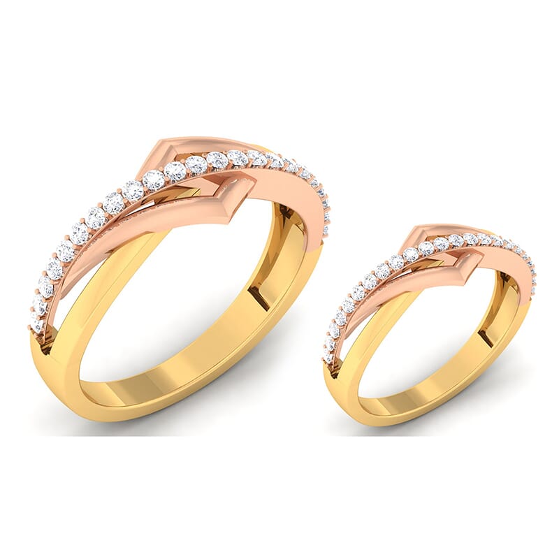 18K Gold and 0.58 Carat E Color and VS Clarity Diamond Couple Ring