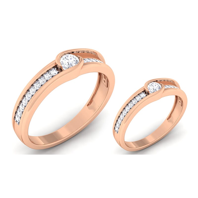 18K Gold and 0.95 Carat E Color and VS Clarity Diamond Couple Ring