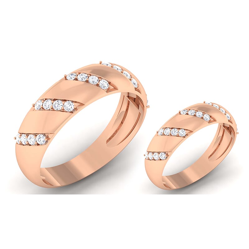 18K Gold and 0.58 Carat E Color and VS Clarity Diamond Couple Ring