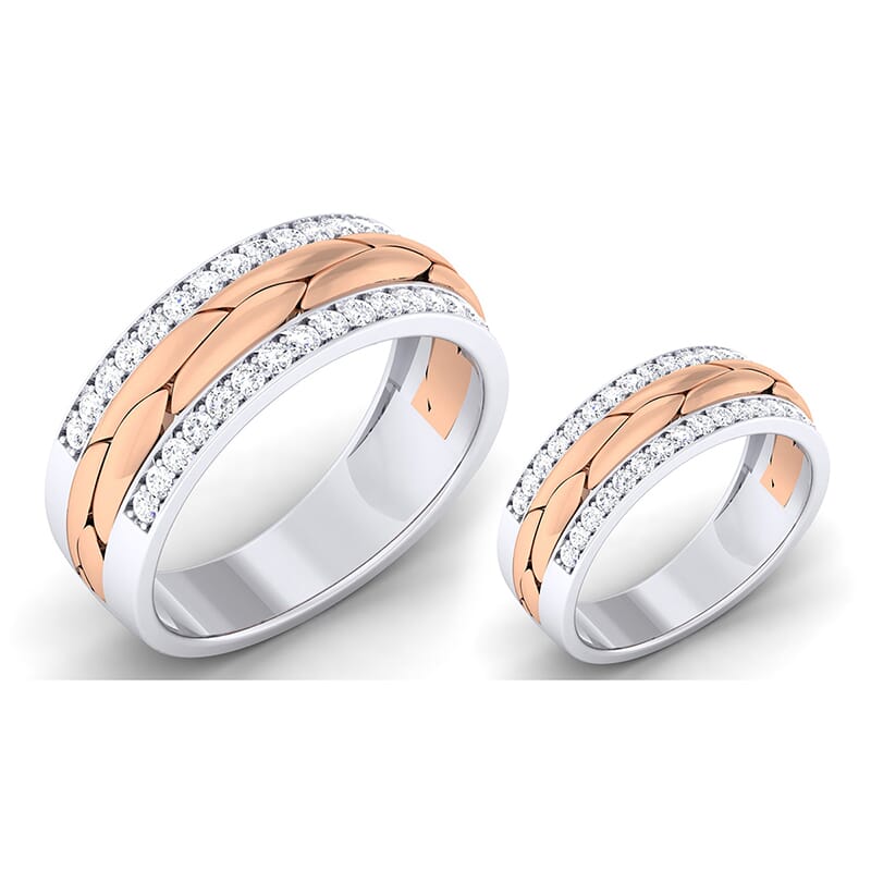 18K Gold and 0.92 Carat E Color and VS Clarity Diamond Couple Ring