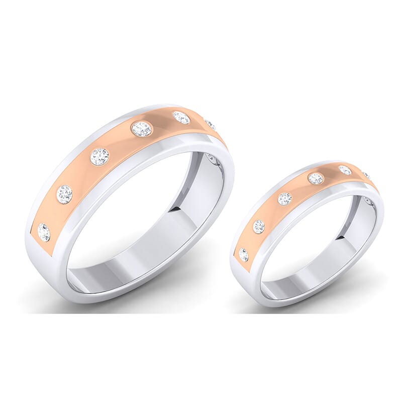 18K Gold and 0.38 Carat E Color and VS Clarity Diamond Couple Ring