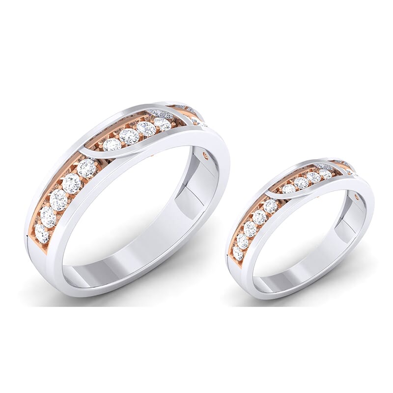 18K Gold and 0.93 Carat E Color and VS Clarity Diamond Couple Ring