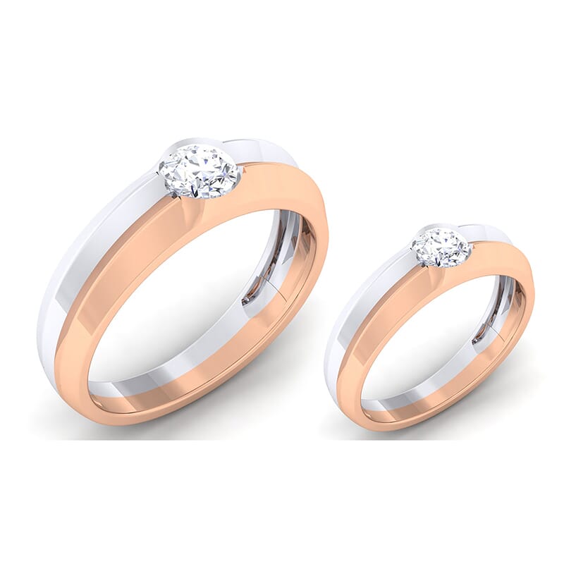 18K Gold and 0.57 Carat E Color and VS Clarity Diamond Couple Ring