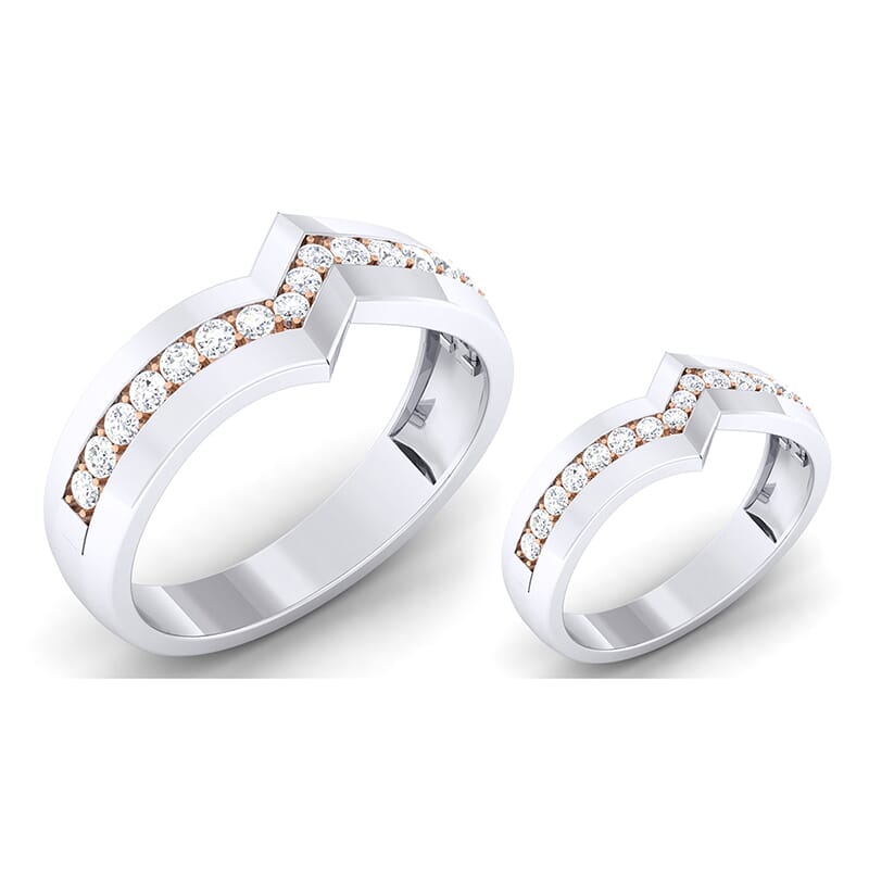 18K Gold and 0.87 Carat E Color and VS Clarity Diamond Couple Ring