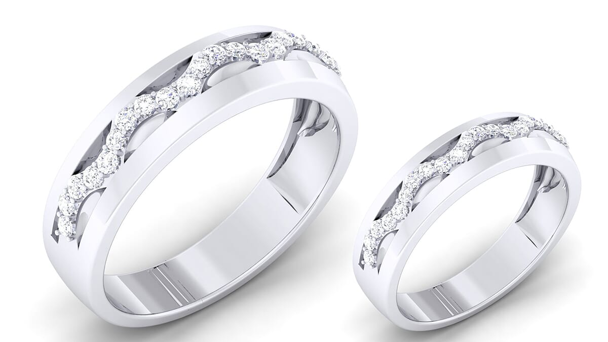 18K Gold and 0.67 Carat E Color and VS Clarity Diamond Couple Ring