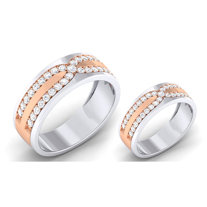 18K Gold and 1.02 Carat E Color and VS Clarity Diamond Couple Ring