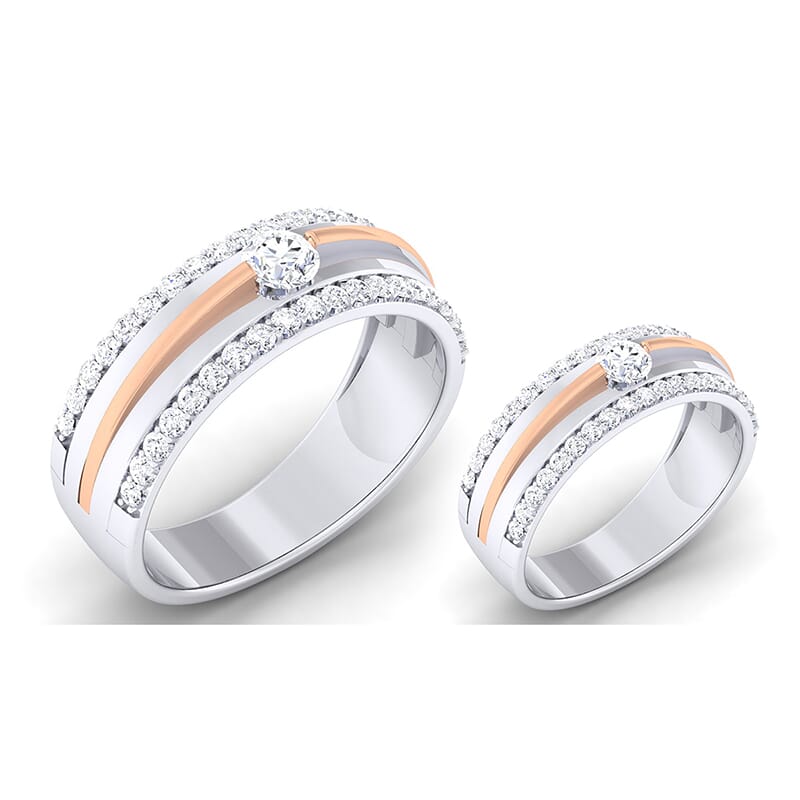 18K Gold and 1.48 Carat E Color and VS Clarity Diamond Couple Ring