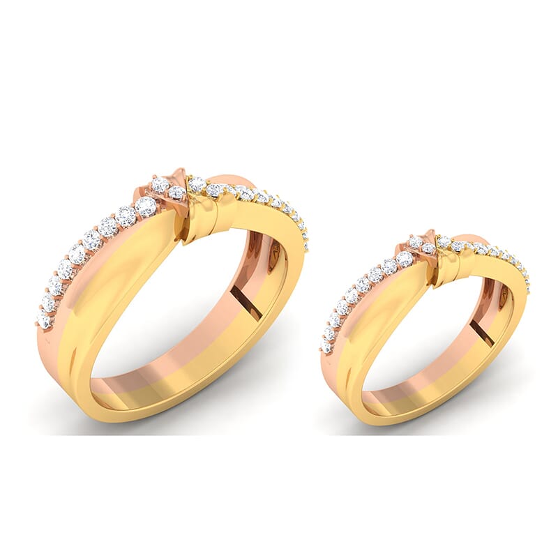 18K Gold and 0.68 Carat E Color and VS Clarity Diamond Couple Ring