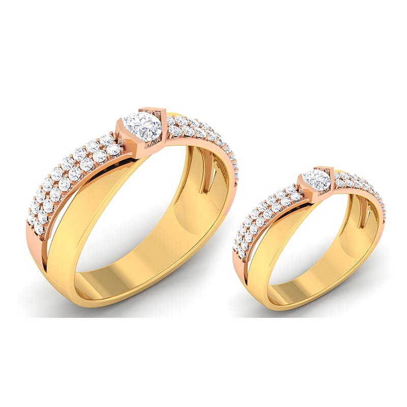 18K Gold and 1.35 Carat E Color and VS Clarity Diamond Couple Ring