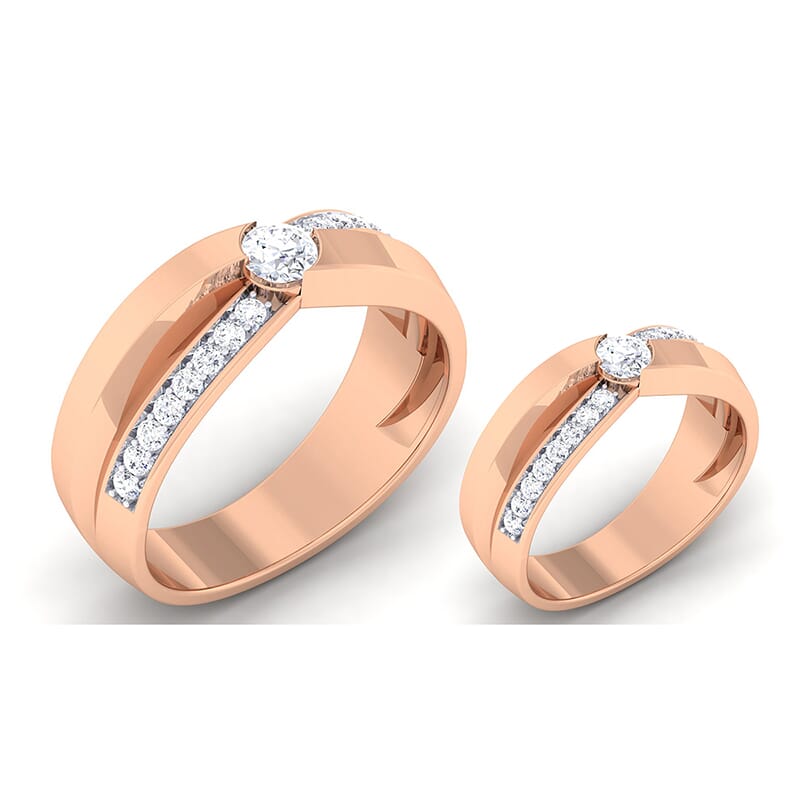 18K Gold and 0.95 Carat E Color and VS Clarity Diamond Couple Ring