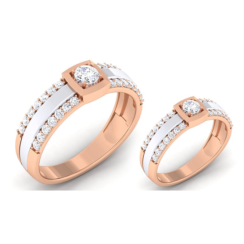 18K Gold and 1.33 Carat E Color and VS Clarity Diamond Couple Ring