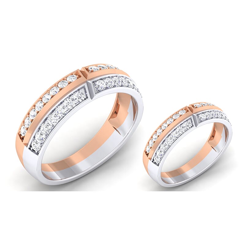 18K Gold and 1.08 Carat E Color and VS Clarity Diamond Couple Ring