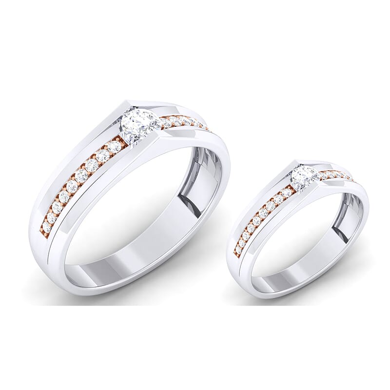 18K Gold and 0.90 Carat E Color and VS Clarity Diamond Couple Ring