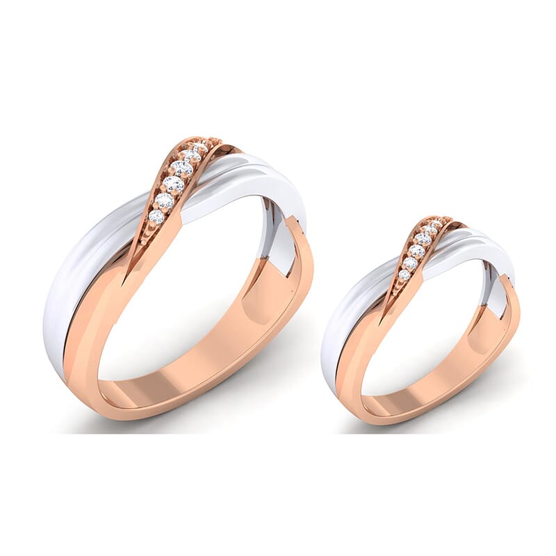 18K Gold and 0.20 Carat E Color and VS Clarity Diamond Couple Ring