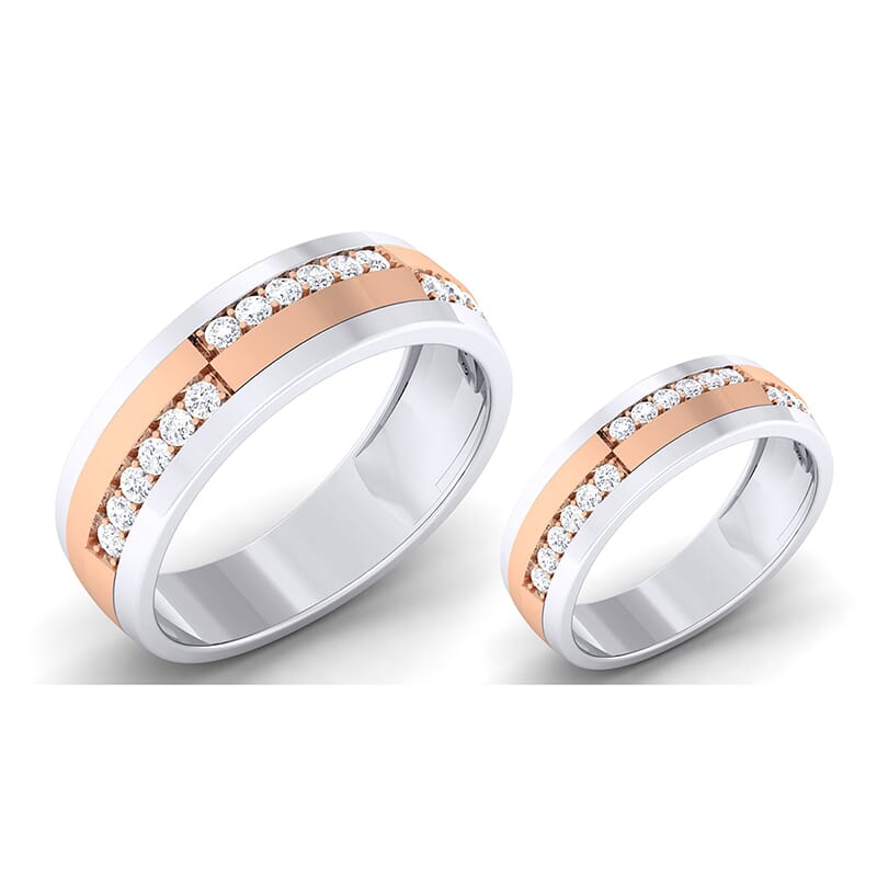 18K Gold and 0.68 Carat E Color and VS Clarity Diamond Couple Ring