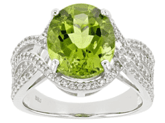 4.50Ctw Natural Green Peridot with 0.57Ctw White Zircon 925 Sterling Silver Plated with Rhodium