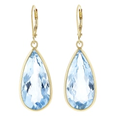 34 CTW Pear Brazil Blue Topaz Drop Earrings in 925 Sterling Silver Plated with 18KT Yellow Gold