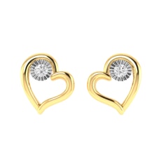 14K Gold and 0.04 carat Round Diamond Heart Earrings