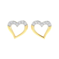 14K Gold and 0.04 carat Round Diamond Heart Earrings