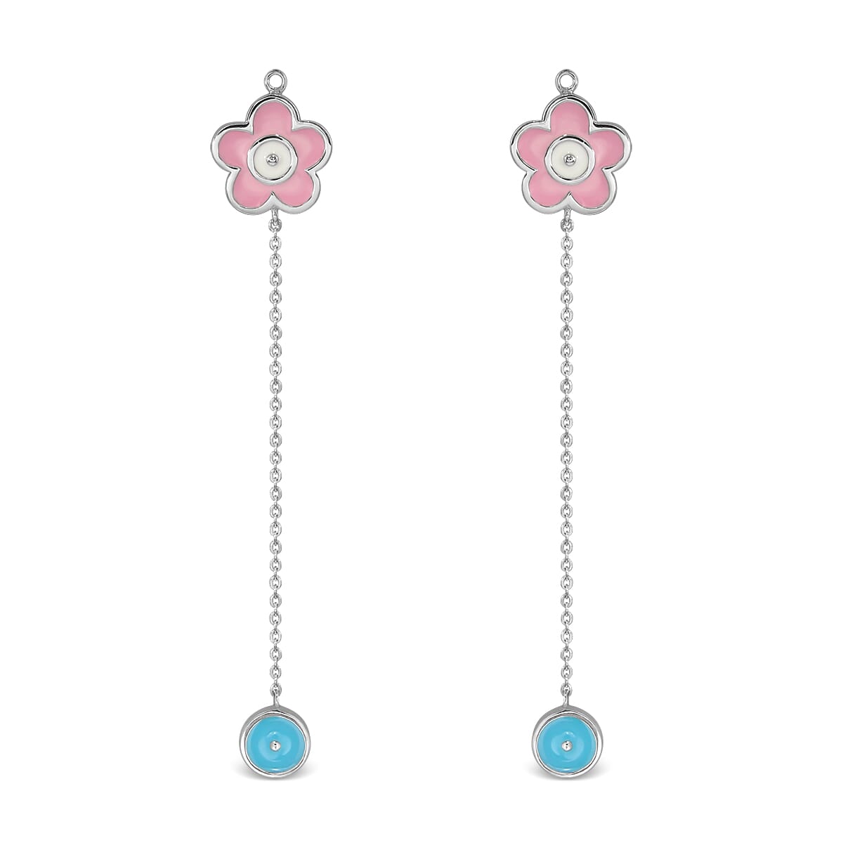 Pink Flower Sterling Silver Earrings