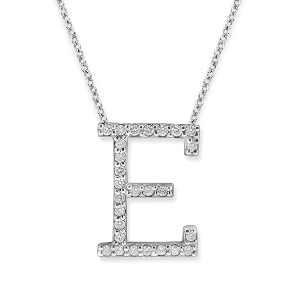 18K Gold and 0.27 Carat F Color VS Clarity Initial "E" Pendant with 16 Inches Chain