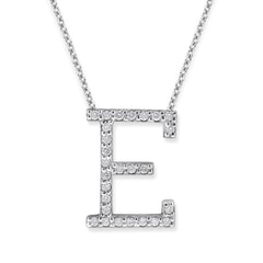 18K Gold and 0.27 Carat F Color VS Clarity Initial "E" Pendant with 16 Inches Chain