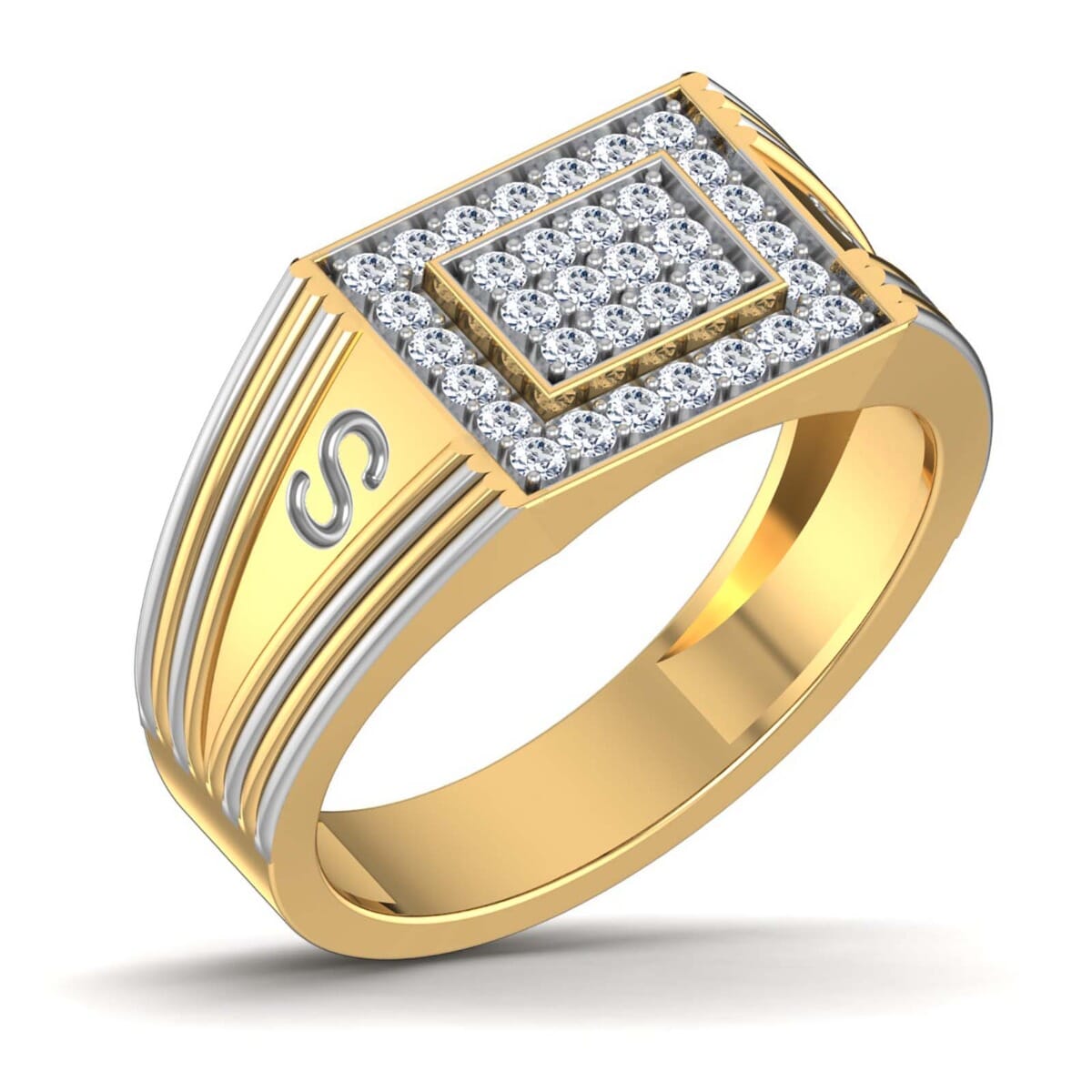18K Gold and 0.49 Carat F Color VS Clarity Men's Diamond Ring