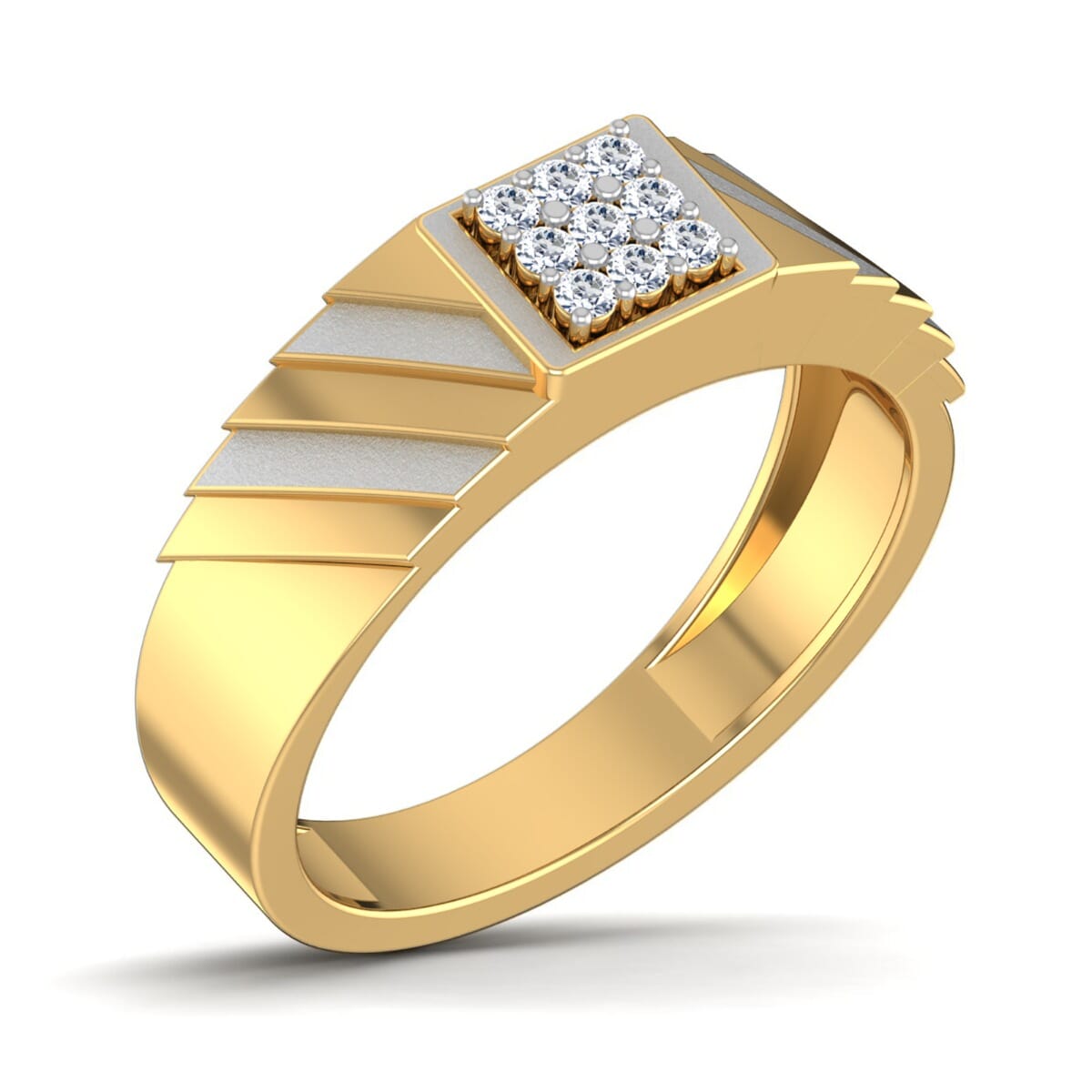 18K Gold and 0.16 Carat F Color VS Clarity Men's Diamond Ring