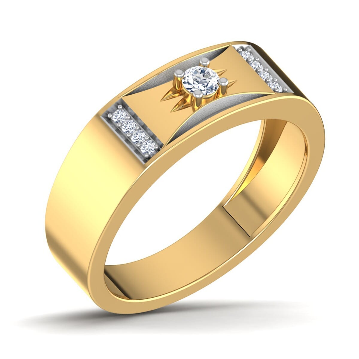 18K Gold and 0.16 Carat F Color VS Clarity Men's Diamond Ring