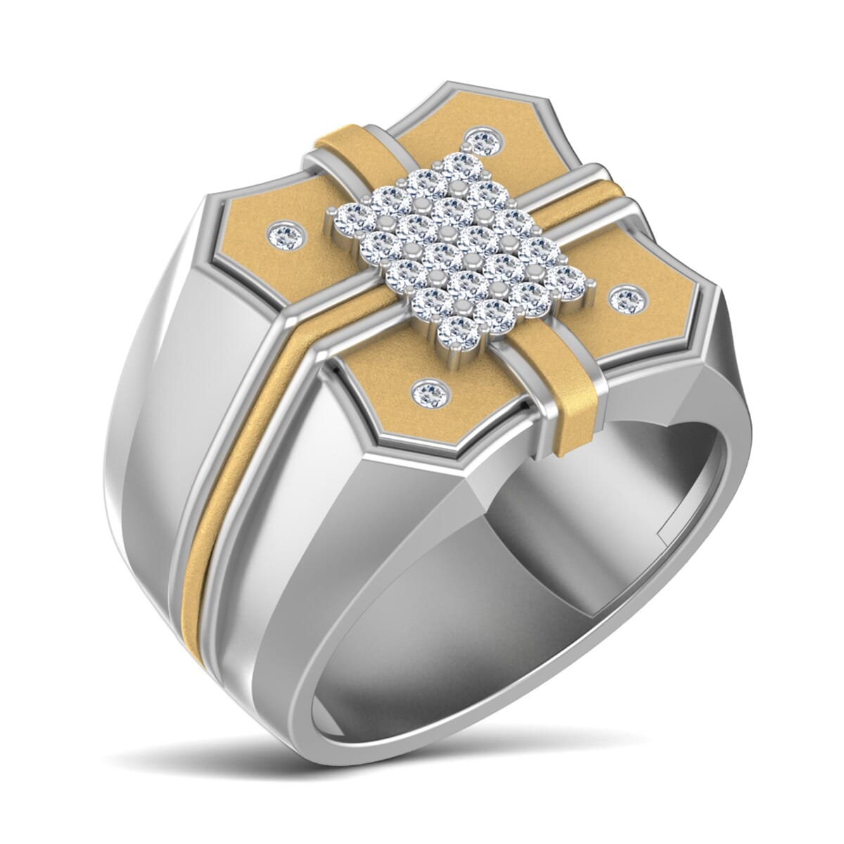 18K Gold and 0.43 Carat F Color VS Clarity Men's Diamond Ring