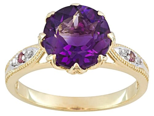 10K Gold and 2.25 Ctw Natual Amethyst with 0.03 Ctw Diamond Ring