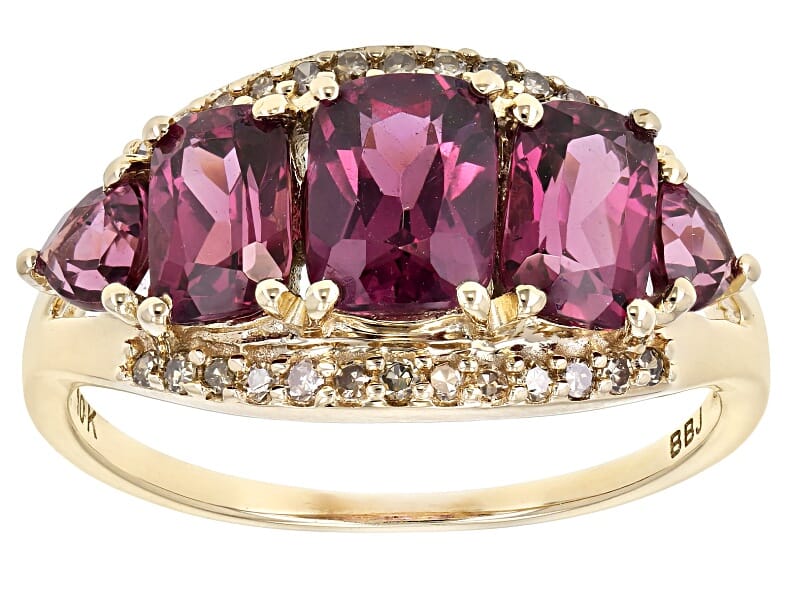 10K Gold and 2.56 Ctw Natural Rhodolite Garnet with 0.18 Ctw Natural Champange Diamond Ring