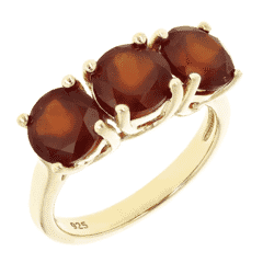 3.93 CTW Oval Hessonite Three-Stone Engagement Ring 925 Sterling Silver Plated with 18K Yellow Gold