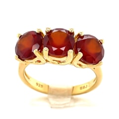 3.93 CTW Oval Hessonite Three-Stone Engagement Ring 925 Sterling Silver Plated with 18K Yellow Gold
