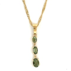 0.58 CTW Oval Moldavite Pendant with Chain in 925 Sterling Silver in 18KT Yellow Gold
