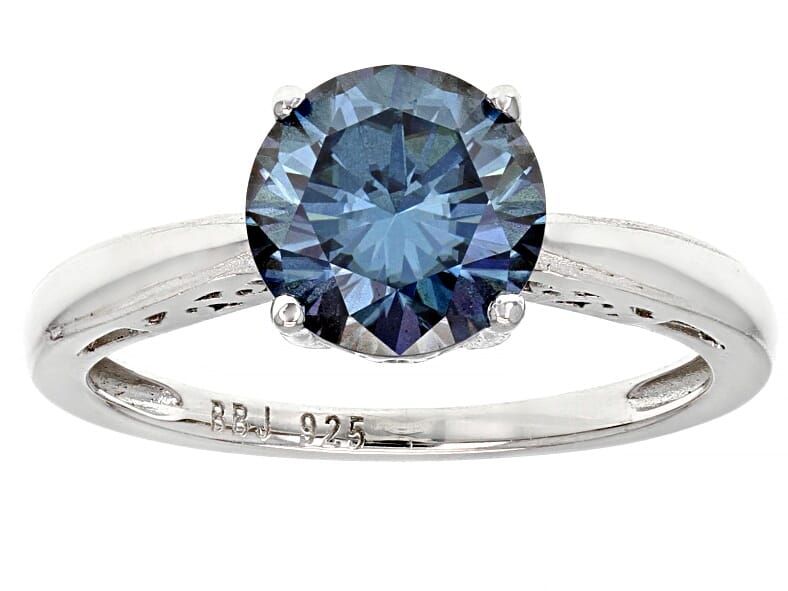 1.90 Ctw. Blue Moissanite 925 Sterling Silver Solitaire Ring