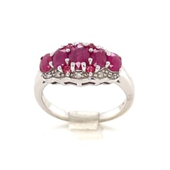 1.56 CTW Oval Burma Ruby with 0.06 CTW Burma Ruby and 0.05 CTW Round White Diamond Ring in 925 Sterling Silver Plated with Rhodium