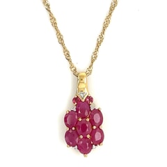 1.49 CTW Oval Burma Ruby with 0.09 CTW Round Spinel Pendant with Chain in 925 Sterling Silver Plated with 18K Yellow Gold