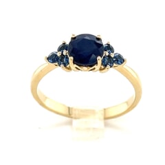 1.08 CTW Round Madagascar Blue Sapphire Ring in 10KT Yellow Gold