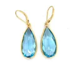 34 CTW Pear Brazil Blue Topaz Drop Earrings in 925 Sterling Silver Plated with 18KT Yellow Gold