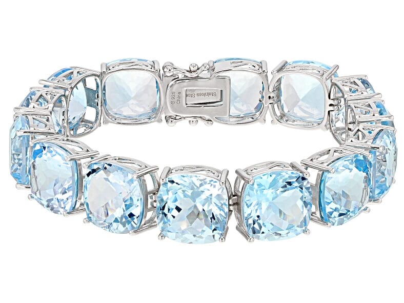 70.00 Ctw Natural Blue Topaz in 925 Sterling Silver Plated with Rhodium
