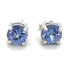1.11 CTW Round Tanzanite Solitaire Earrings in 925 Sterling Silver Plated with Rhodium