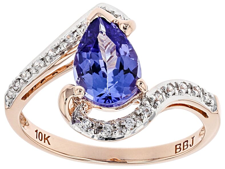 10K  Gold and 1.15 Ctw Natural Tanzanite with 0.10 Ctw Natural White Zircon Ring