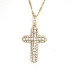2.94 CTW Round White Zircon Cross Pendant with Chain in 925 Sterling Silver in 18KT Yellow Gold