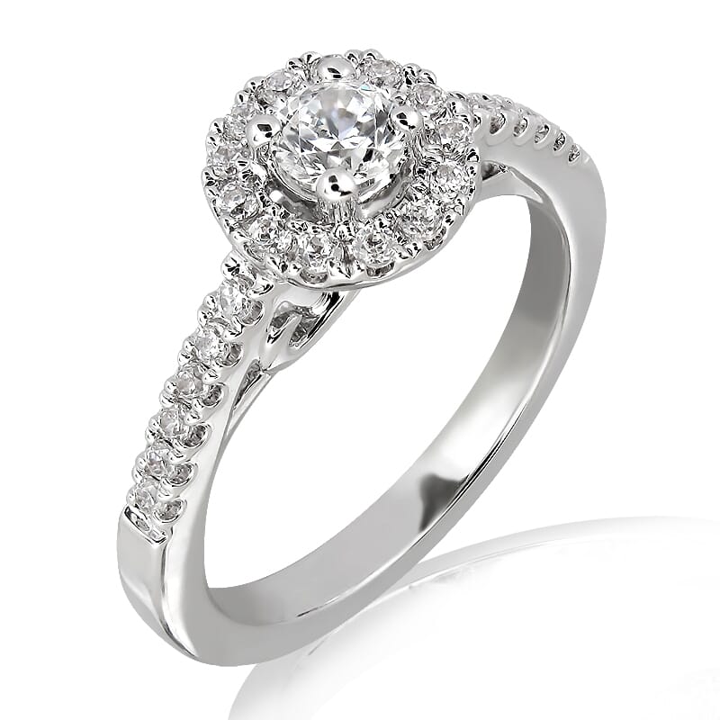 18KT Gold and 0.50 carat Halo Engagement Diamond Ring with Certificate