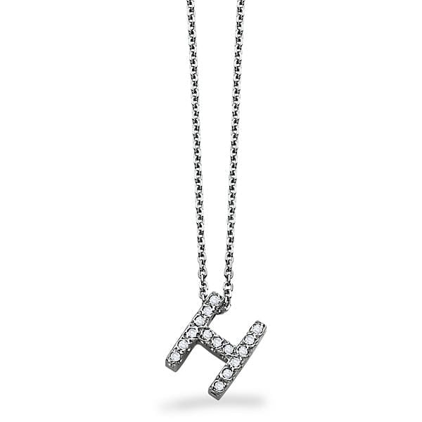 18K Gold and 0.12 Carat F Color VS Clarity Initial "H" Pendant with 16 Inches Chain