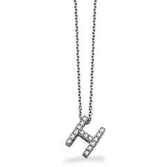 18K Gold and 0.12 Carat F Color VS Clarity Initial "H" Pendant with 16 Inches Chain