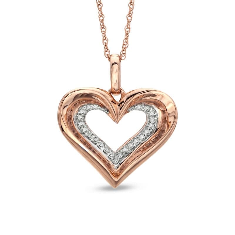 18K Gold and 0.10 Carat F Color VS Clarity Heart Diamond Pendant with 16 Inches Chain