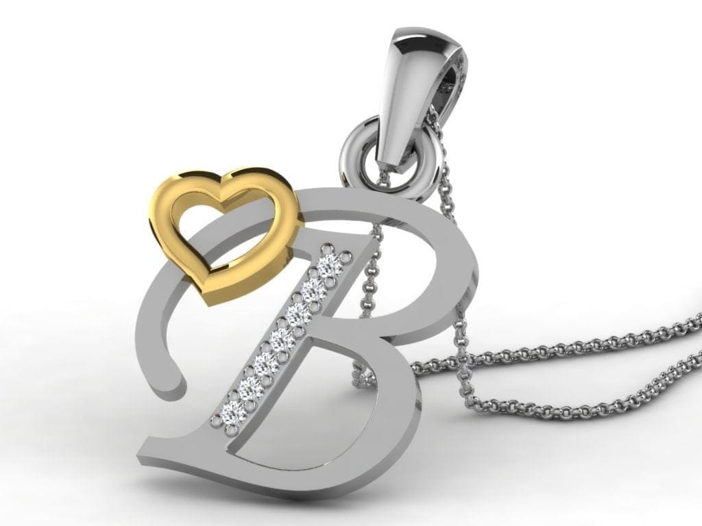 B -18K Gold and 0.03 Carat F Color VS Clarity Initial Pendant
